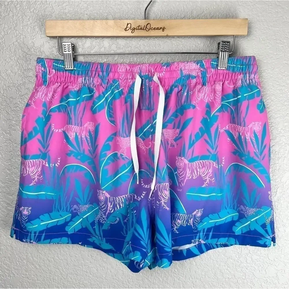 Chubbies The Hydrofoils Pink/Blue Jungle Lined Classic Swim Trunk 4